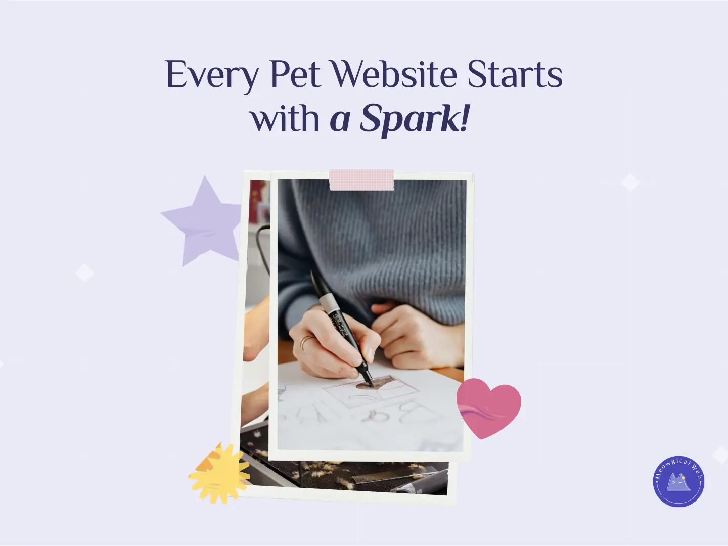 A person sketching website wireframes by hand, symbolizing the creative process behind pet website design.