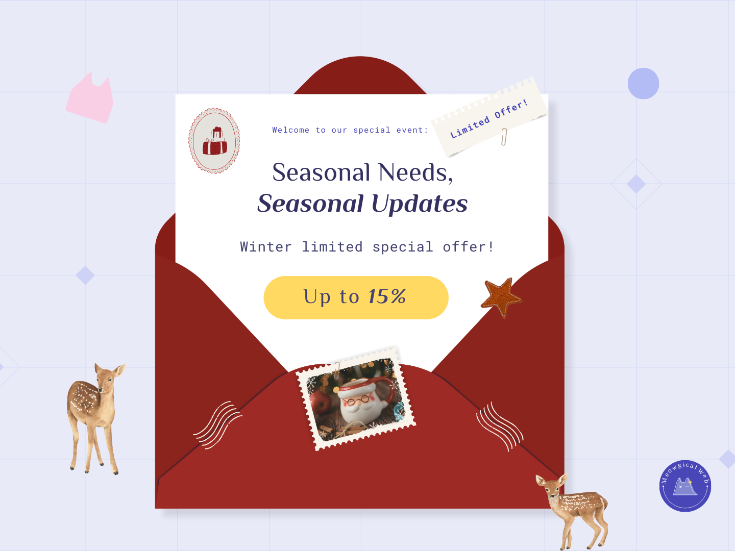 Seasonal website banner promoting holiday offers for a pet business with festive design elements.