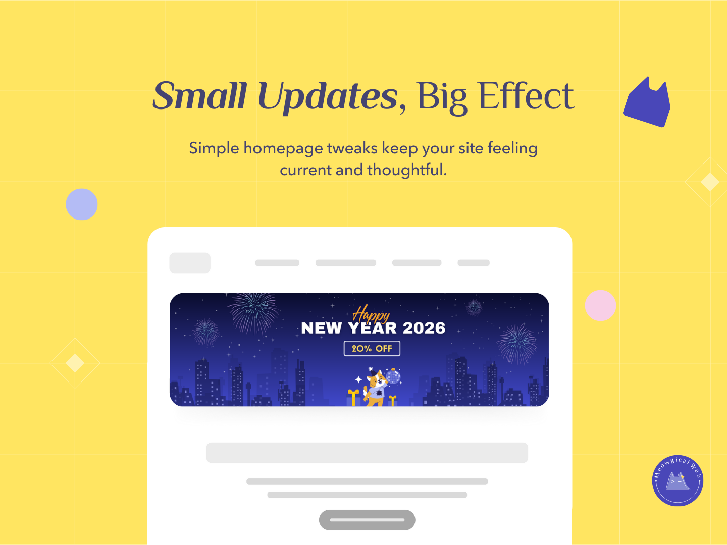 Pet business homepage showing a seasonal banner and refreshed visuals.