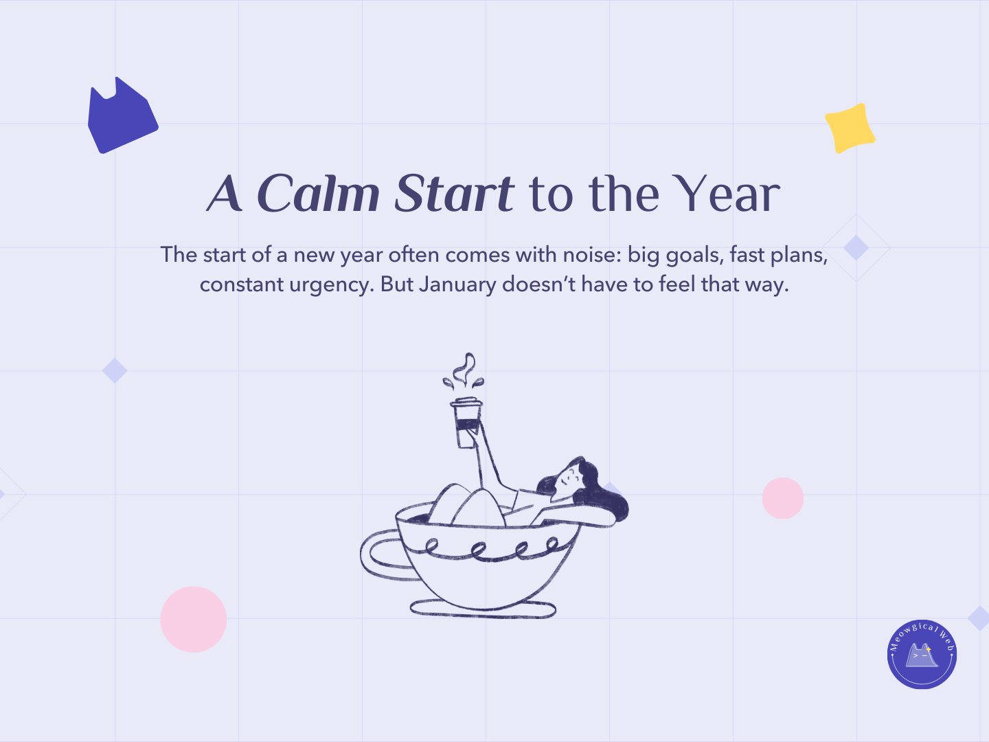 Person relaxing in bathtub with coffee representing calm start to new year