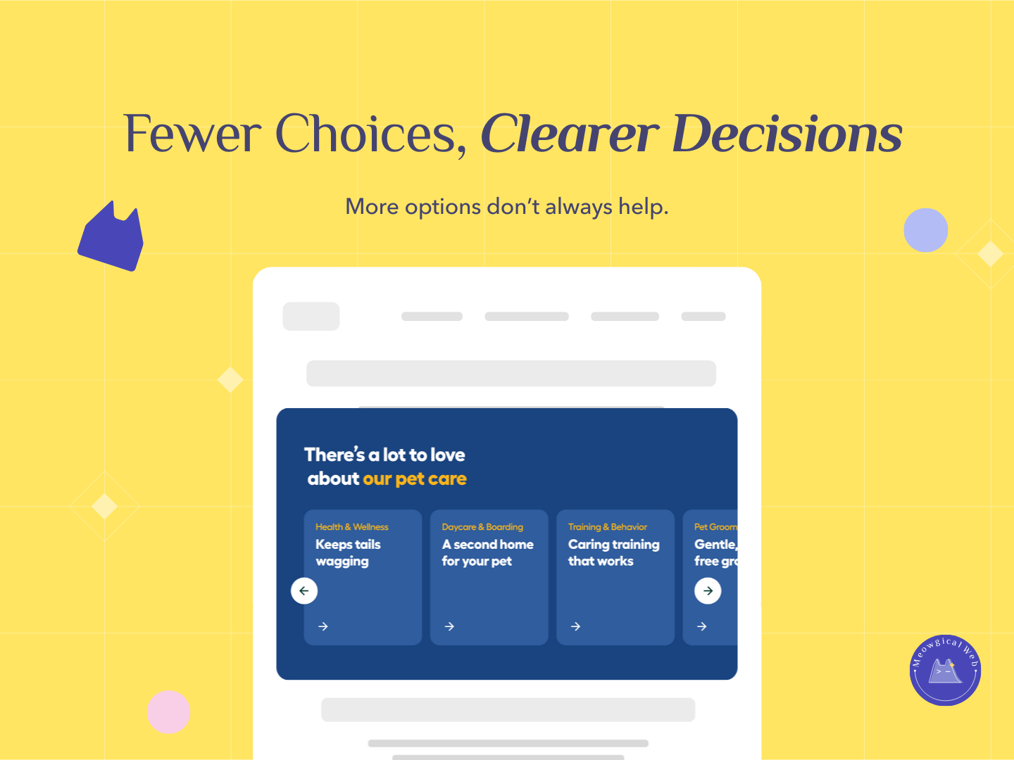 Clean service menu showing four simple pet care options with icons on blue background