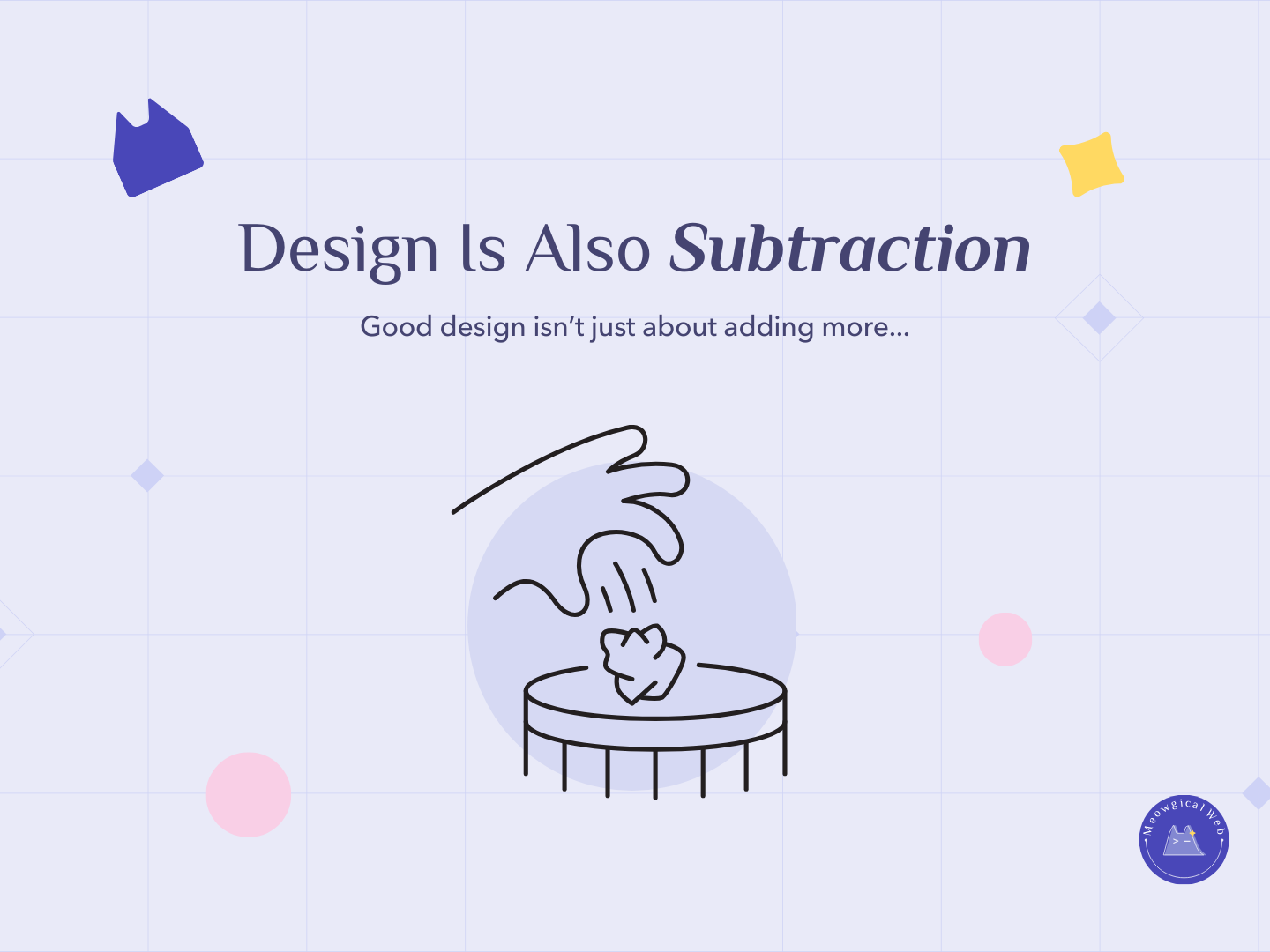 Minimalist illustration of hand removing element symbolizing design subtraction and simplification
