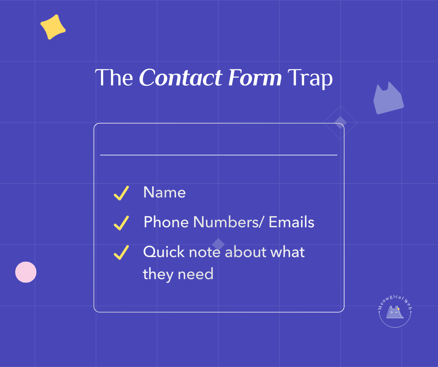 Simple website contact form showing three essential fields name phone email and message for lead capture best practice