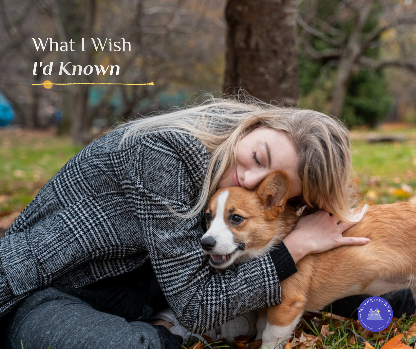 Woman cuddling with corgi dog outdoors representing pet business lessons and learning experience