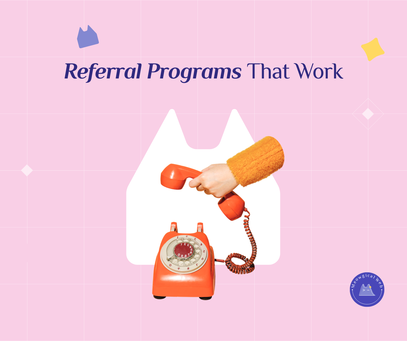 Vintage orange telephone with handset off hook representing referral programs and word of mouth marketing for pet businesses
